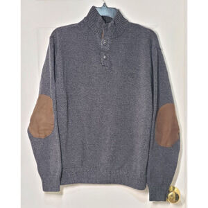 Chaps Men's Sweater Knit Academia Suede Elbow Patches 1/4 Button Mock Neck XL